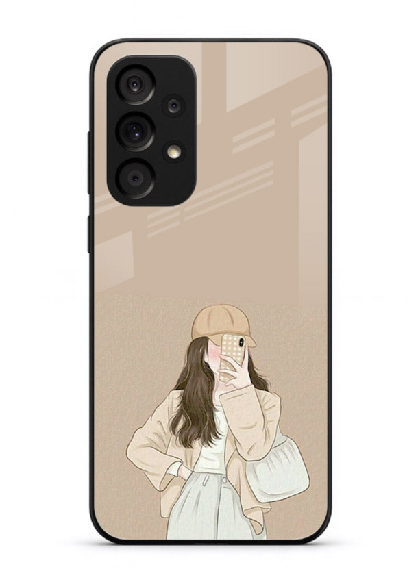 Beige Coat Girl minimal portrait Samsung A33 5G glass back cover
