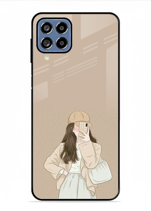 Beige Coat Girl minimal portrait Samsung F62 glass back cover