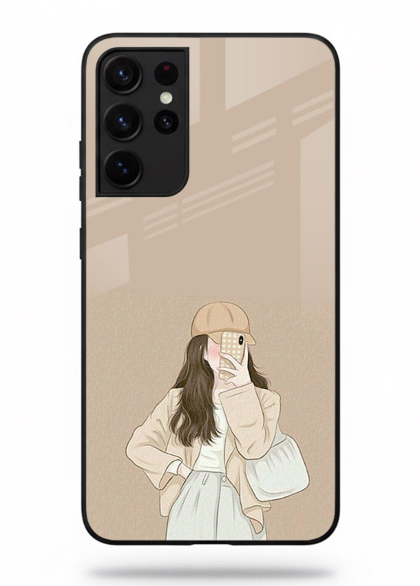 Beige Coat Girl minimal portrait Samsung S21 Ultra glass back cover