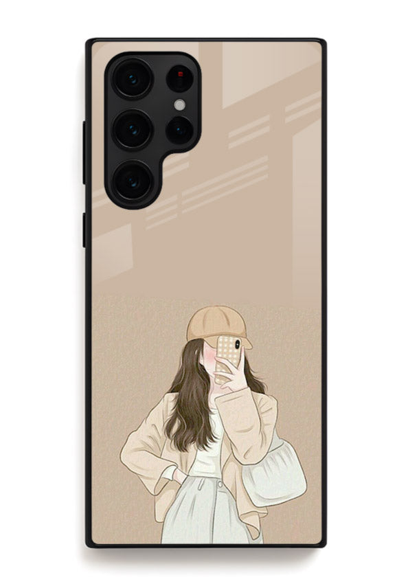 Beige Coat Girl minimal portrait Samsung S24 Ultra glass back cover