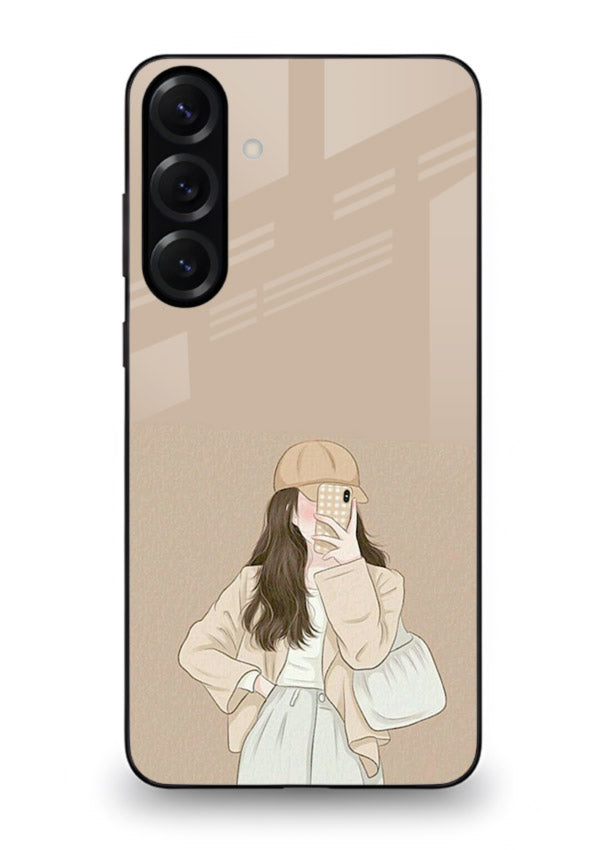 Beige Coat Girl minimal portrait Samsung S23 FE glass back cover