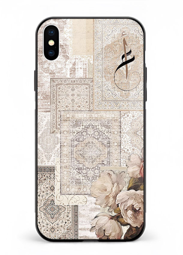 Beige floral collage artwork printed on glossy tempered glass iPhone XS Max back cover