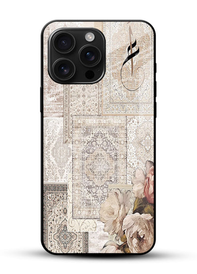 Beige floral collage artwork printed on glossy tempered glass mobile back cover - 1
