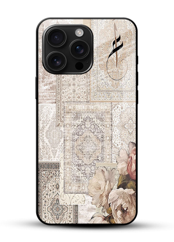 Beige floral collage artwork printed on glossy tempered glass mobile back cover - 1