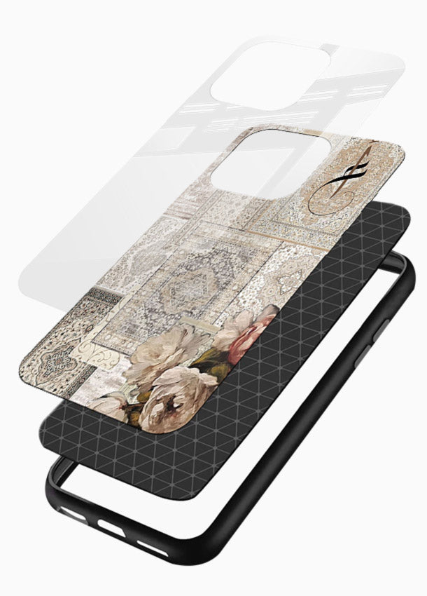 Beige floral collage artwork printed on glossy tempered glass mobile back cover - 3