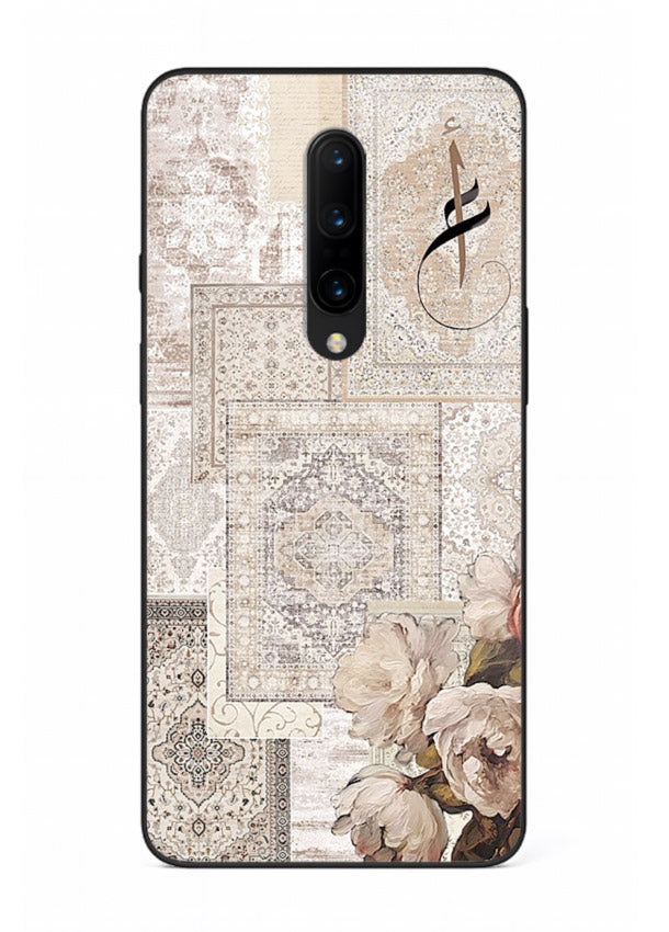 Beige floral collage artwork printed on glossy tempered glass OnePlus 7T Pro back cover