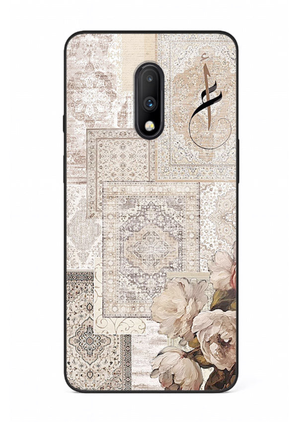 Beige floral collage artwork printed on glossy tempered glass OnePlus 7 back cover