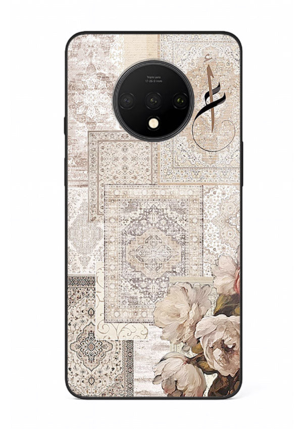 Beige floral collage artwork printed on glossy tempered glass OnePlus 7T back cover