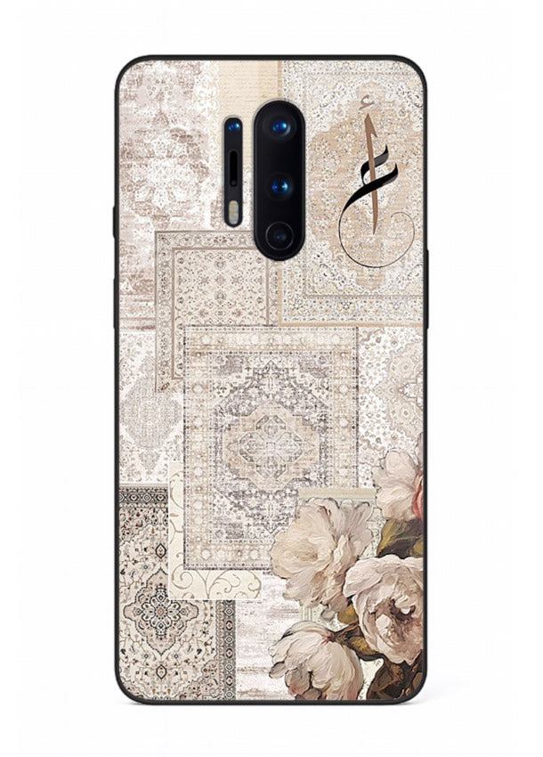 Beige floral collage artwork printed on glossy tempered glass OnePlus 8 Pro back cover