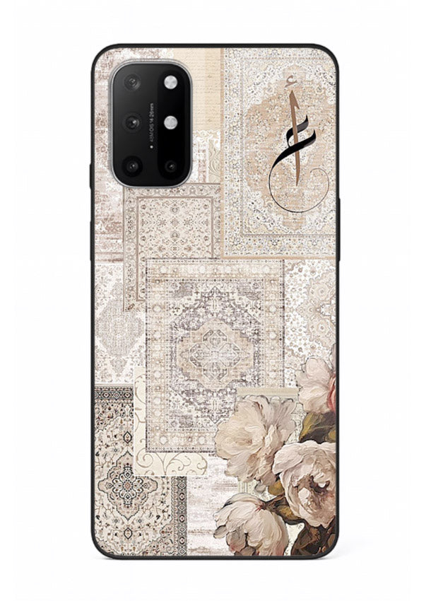 Beige floral collage artwork printed on glossy tempered glass OnePlus 8T back cover