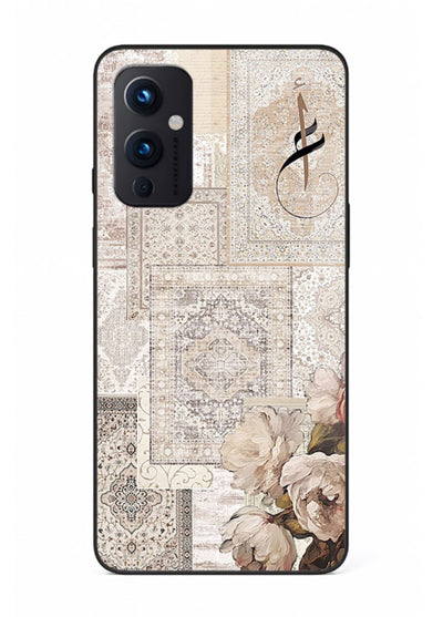 Beige floral collage artwork printed on glossy tempered glass OnePlus 9 Pro back cover