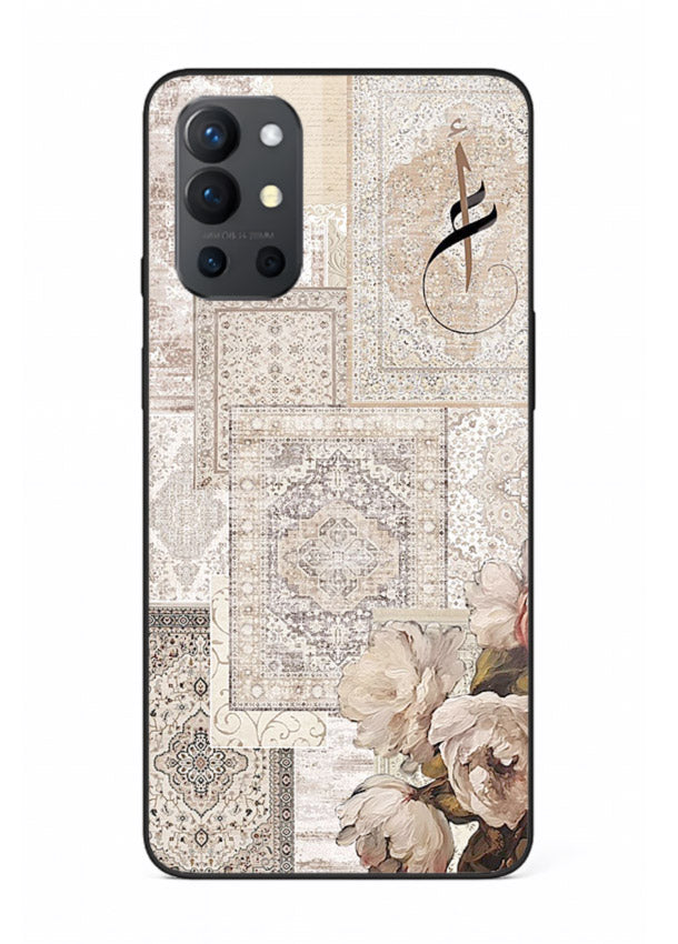 Beige floral collage artwork printed on glossy tempered glass OnePlus 9R back cover