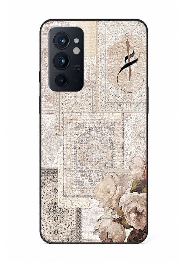 Beige floral collage artwork printed on glossy tempered glass OnePlus 9RT back cover