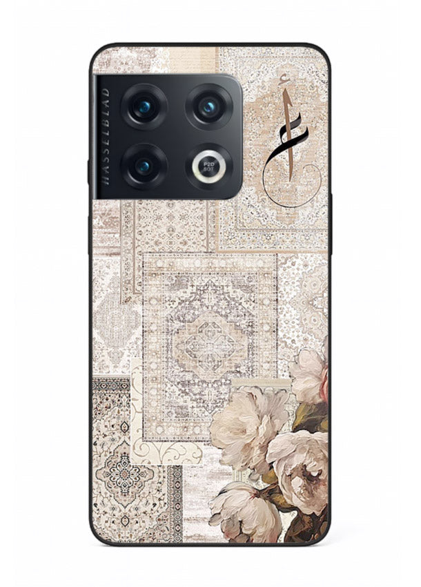 Beige floral collage artwork printed on glossy tempered glass OnePlus 10 Pro back cover