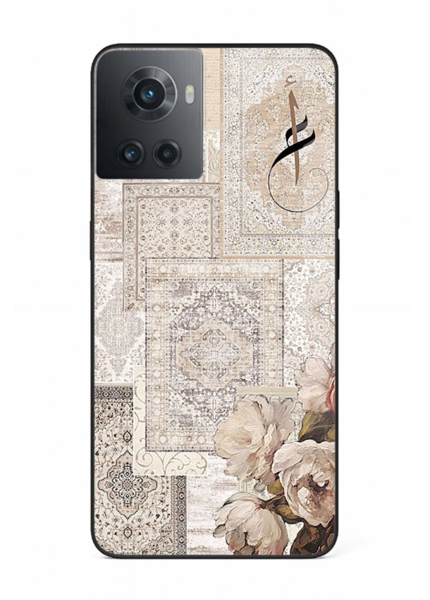 Beige floral collage artwork printed on glossy tempered glass OnePlus 10R back cover