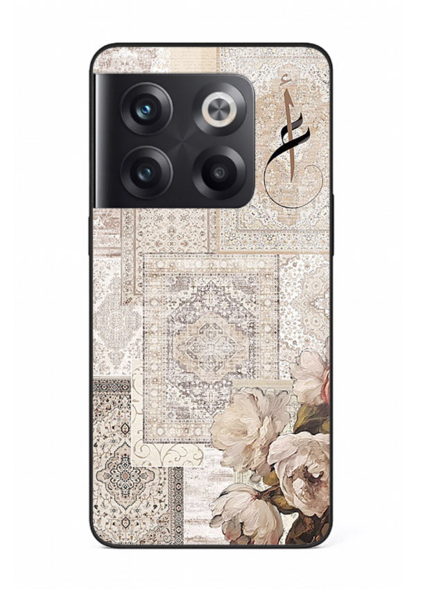 Beige floral collage artwork printed on glossy tempered glass OnePlus 10T back cover