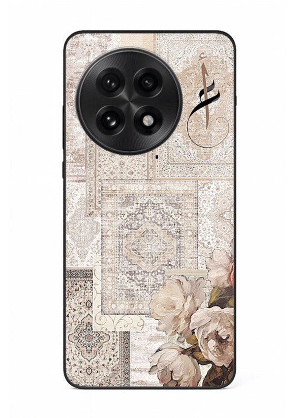 Beige floral collage artwork printed on glossy tempered glass OnePlus 13 back cover