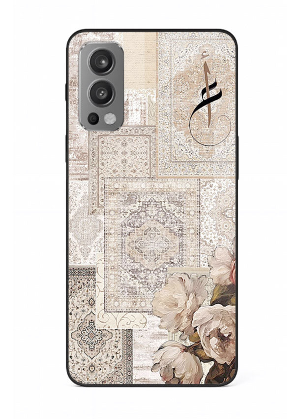 Beige floral collage artwork printed on glossy tempered glass OnePlus Nord 2 back cover