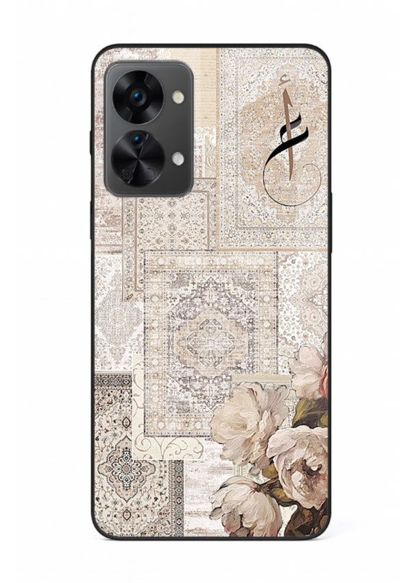 Beige floral collage artwork printed on glossy tempered glass OnePlus Nord 2T back cover