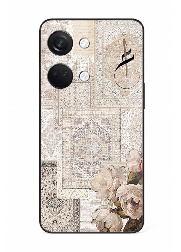 Beige floral collage artwork printed on glossy tempered glass OnePlus Nord 3 back cover