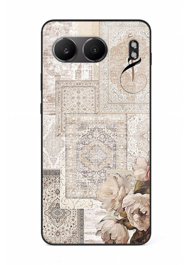 Beige floral collage artwork printed on glossy tempered glass OnePlus Nord 4 back cover