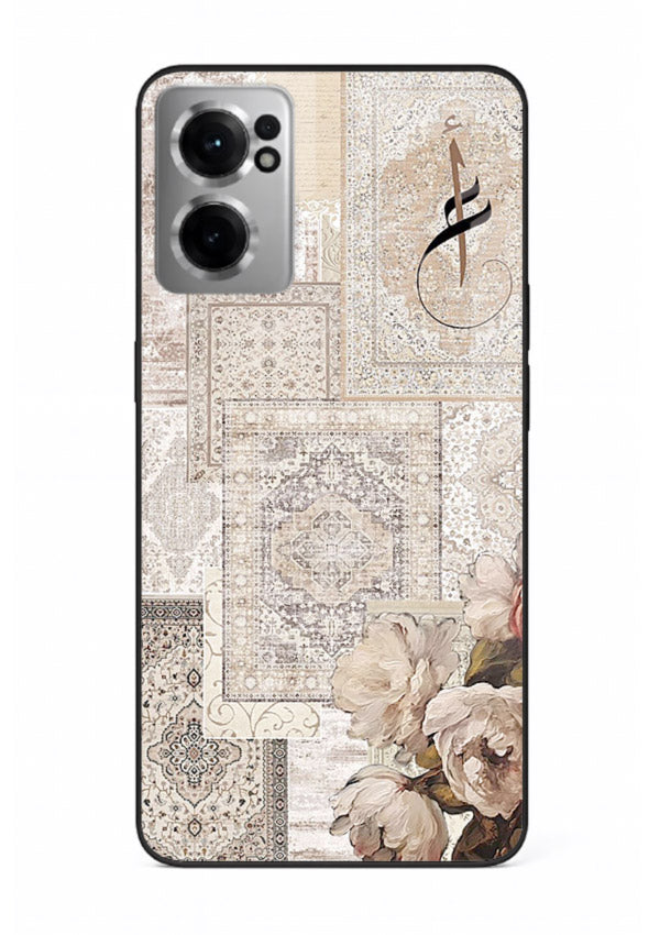 Beige floral collage artwork printed on glossy tempered glass OnePlus Nord CE2 5G back cover