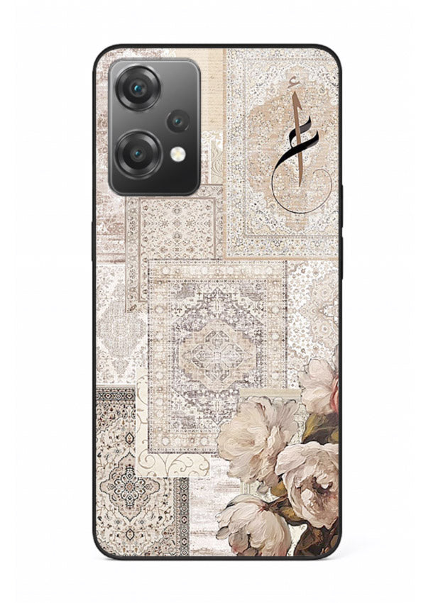 Beige floral collage artwork printed on glossy tempered glass OnePlus Nord CE2 Lite 5G back cover