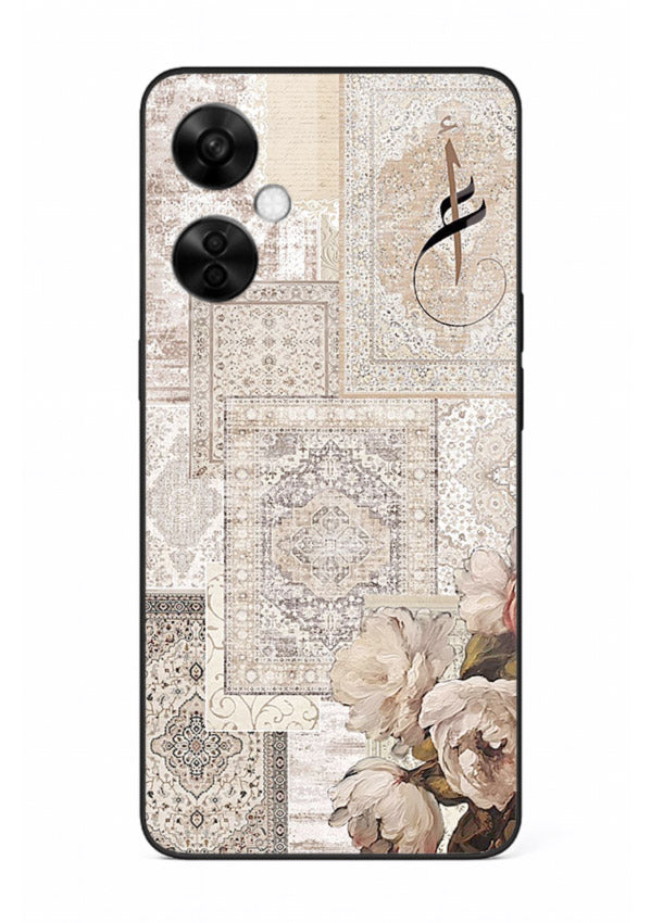 Beige floral collage artwork printed on glossy tempered glass OnePlus Nord CE3 Lite back cover