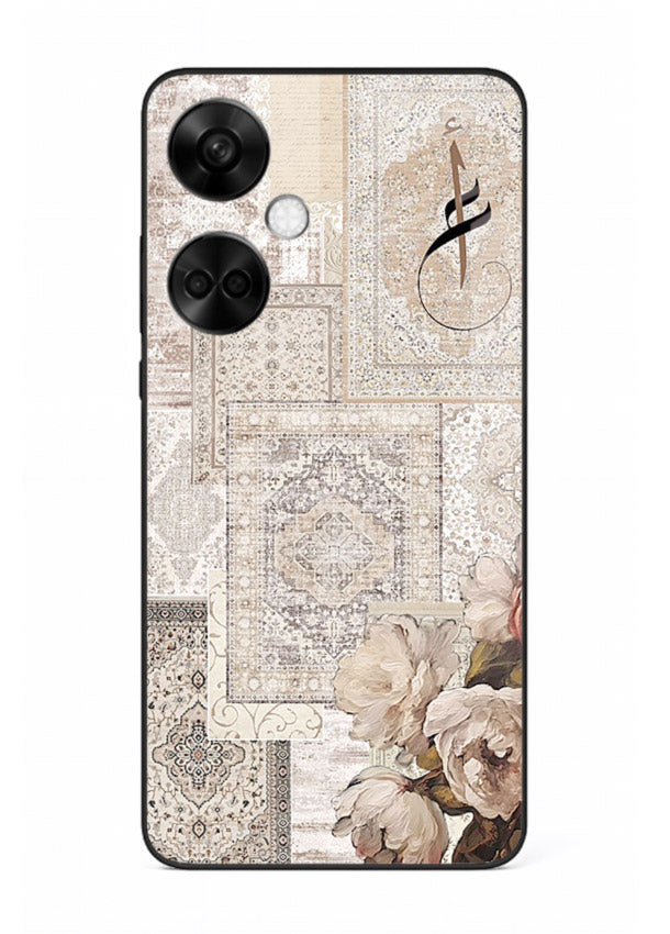 Beige floral collage artwork printed on glossy tempered glass OnePlus Nord CE3 back cover