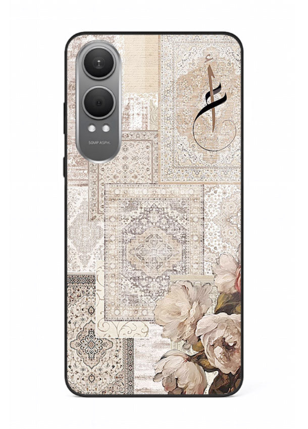 Beige floral collage artwork printed on glossy tempered glass OnePlus Nord CE4 Lite back cover