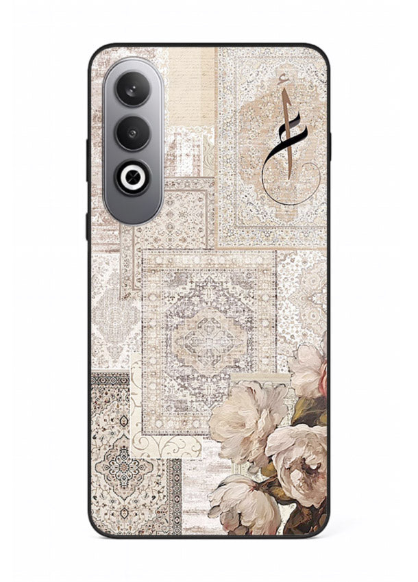 Beige floral collage artwork printed on glossy tempered glass OnePlus Nord CE4 back cover