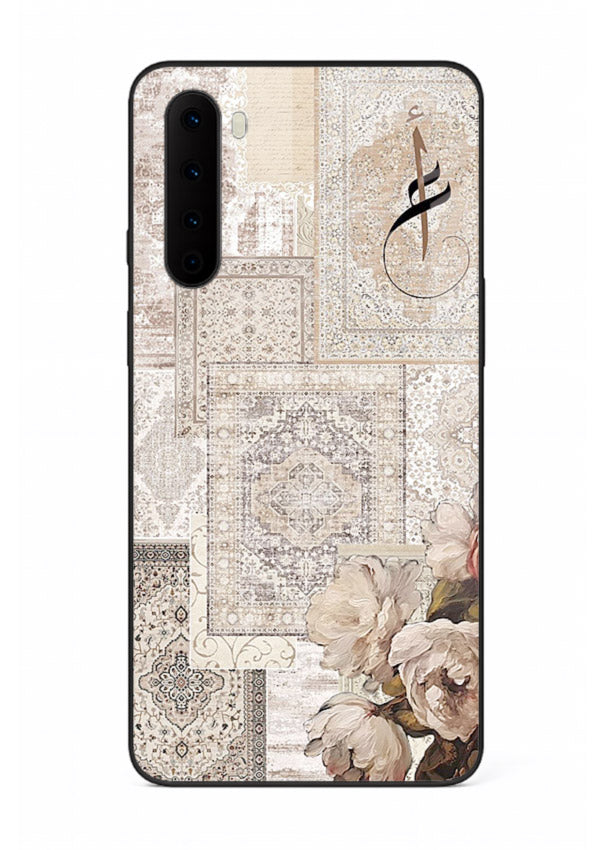 Beige floral collage artwork printed on glossy tempered glass OnePlus Nord back cover