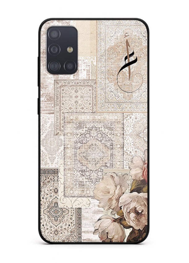 Beige floral collage artwork printed on glossy tempered glass Samsung A51 back cover