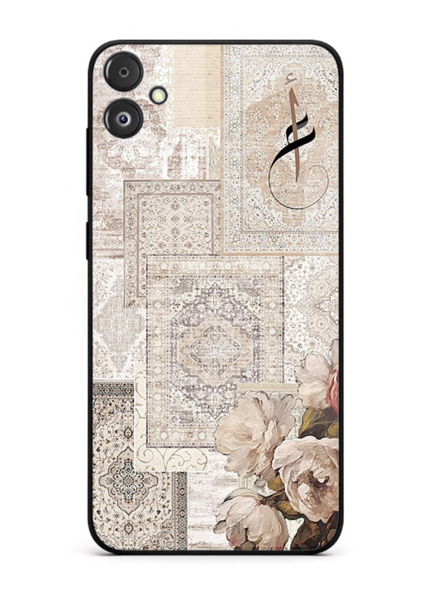 Beige floral collage artwork printed on glossy tempered glass Samsung F14 5G back cover
