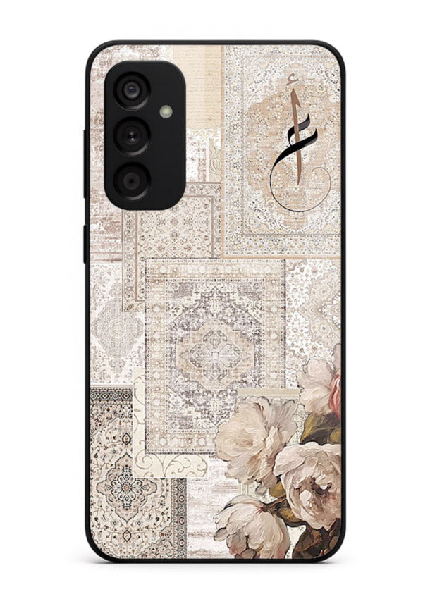 Beige floral collage artwork printed on glossy tempered glass Samsung A15 5G back cover