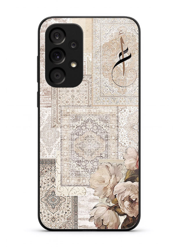 Beige floral collage artwork printed on glossy tempered glass Samsung A53 5G back cover