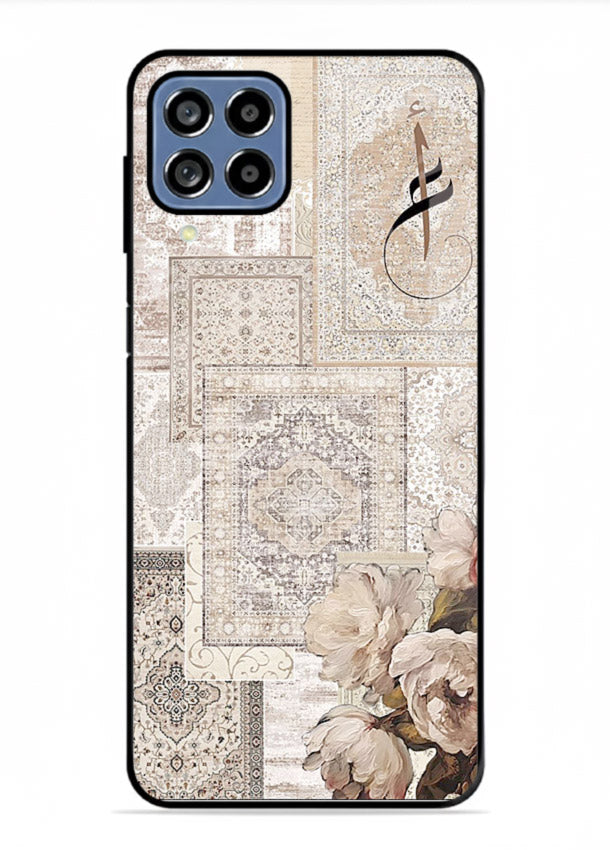 Beige floral collage artwork printed on glossy tempered glass Samsung F62 back cover