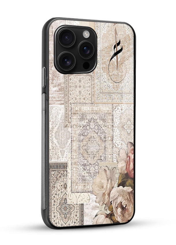 Beige floral collage artwork printed on glossy tempered glass mobile back cover - 2