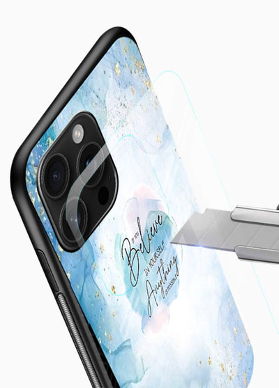 Dreamy sky and motivational lettering on glossy vibrant premium glass back cover with soft blue tones. - Angle Blade