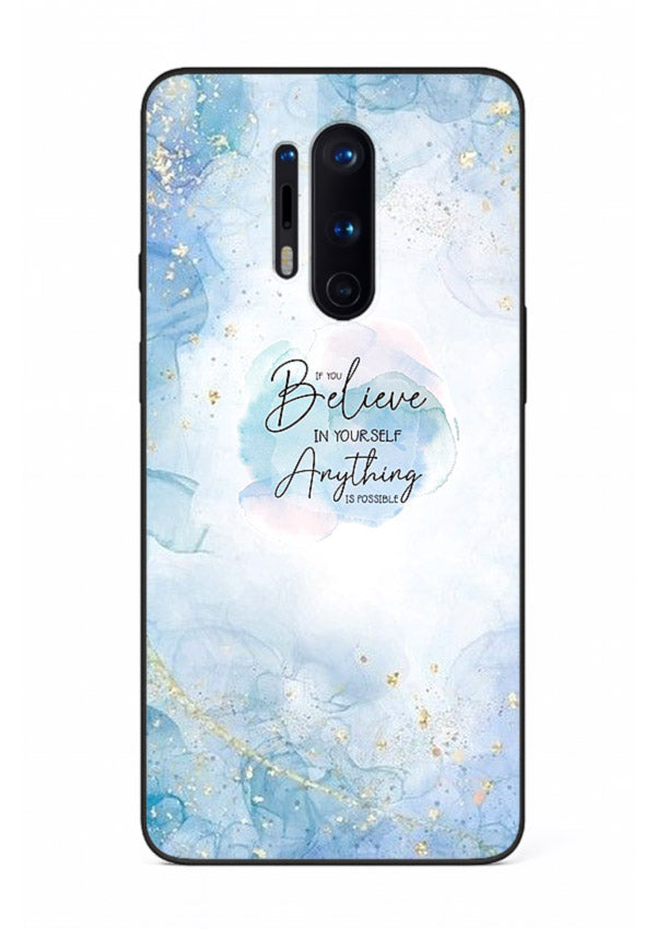 Dreamy sky and motivational lettering on OnePlus 8 Pro glass back cover with soft blue tones.