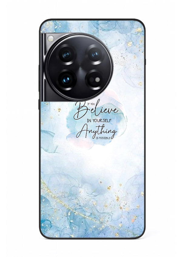 Dreamy sky and motivational lettering on OnePlus 12 glass back cover with soft blue tones.