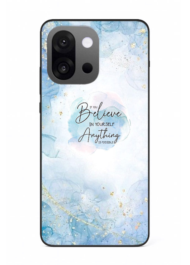 Dreamy sky and motivational lettering on OnePlus 13s glass back cover with soft blue tones.