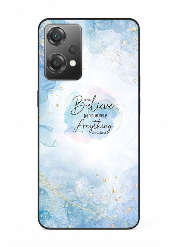 Dreamy sky and motivational lettering on OnePlus Nord CE2 Lite 5G glass back cover with soft blue tones.