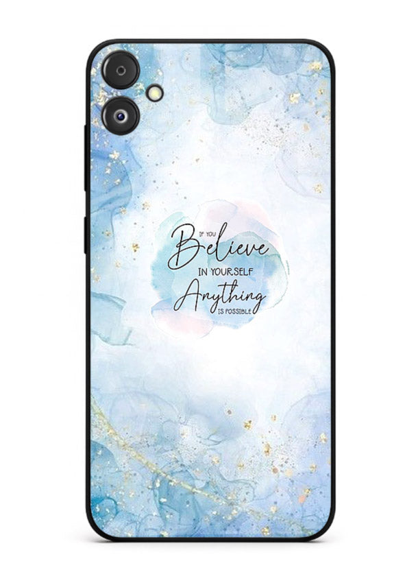 Dreamy sky and motivational lettering on Samsung F14 5G glass back cover with soft blue tones.