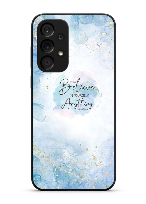 Dreamy sky and motivational lettering on Samsung M32 5G glass back cover with soft blue tones.