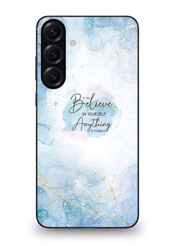 Dreamy sky and motivational lettering on Samsung M55 5G glass back cover with soft blue tones.