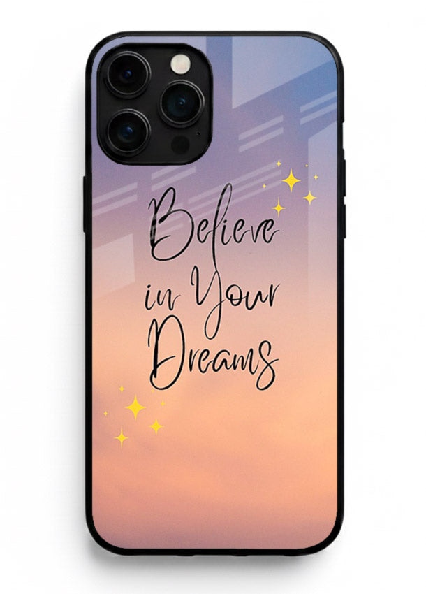 Sunset quote artwork printed on iphone 15 pro max glass back cover with glowing warm tones.