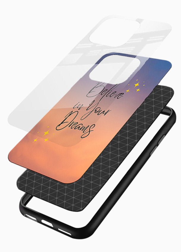 Sunset quote artwork printed on glossy vibrant premium glass back cover with glowing warm tones. - Angle Layers