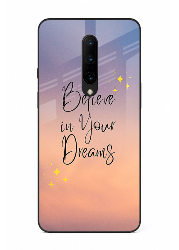 Sunset quote artwork printed on OnePlus 8 glass back cover with glowing warm tones.