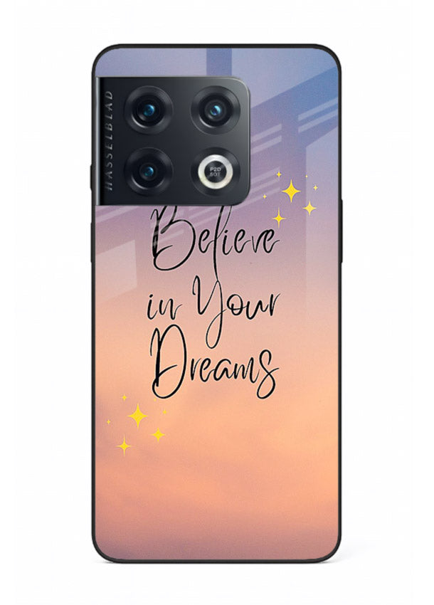 Sunset quote artwork printed on OnePlus 10 Pro glass back cover with glowing warm tones.